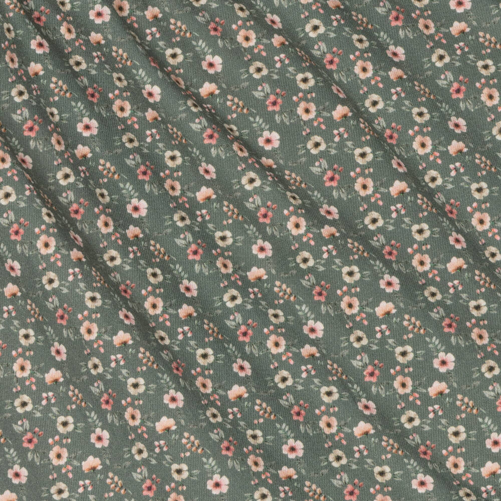 Babidu-فستان قطن تويل لون أخضر بطبعة ورود | Childrensalon Outlet