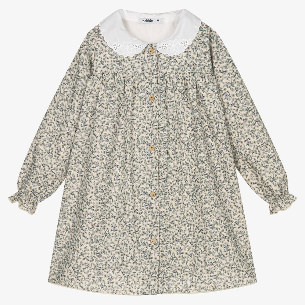 Babidu - Girls Green Floral Dress | Childrensalon