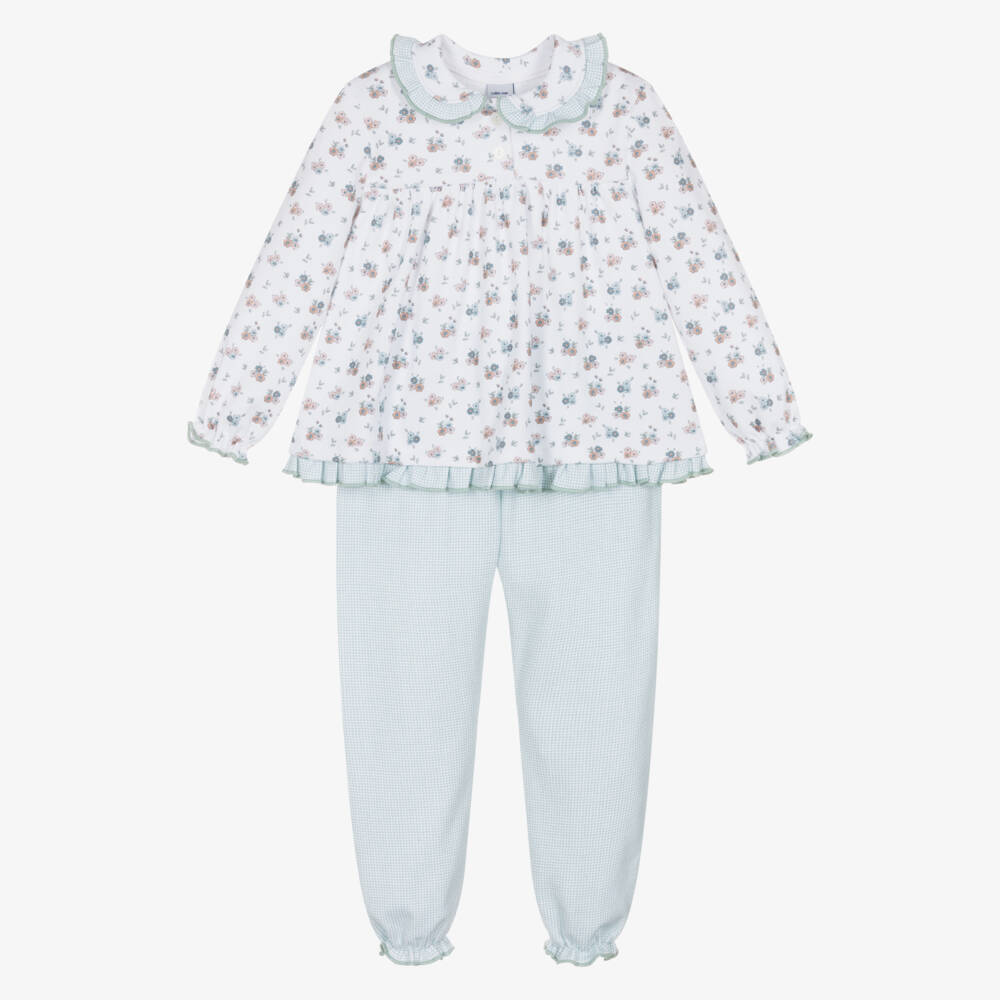 Babidu-Girls Green Floral & Gingham Cotton Jersey Pyjamas | Childrensalon Outlet
