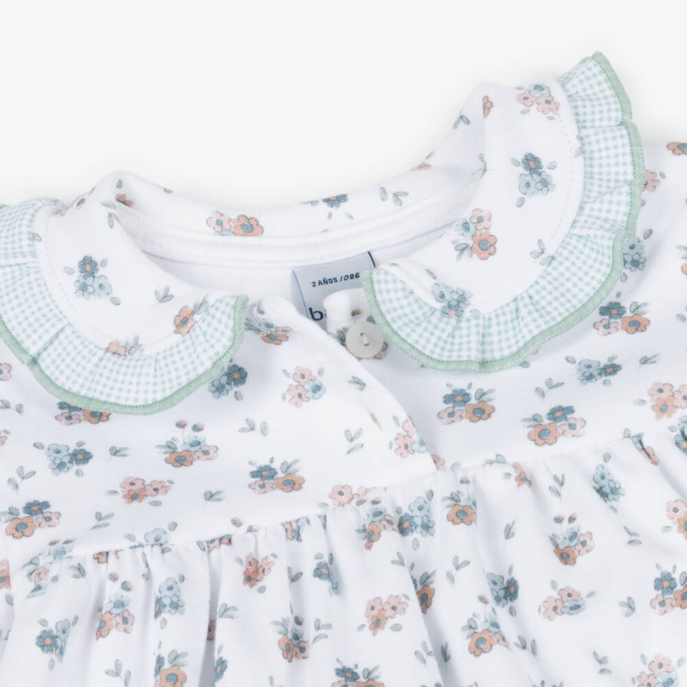 Babidu-Girls Green Floral & Gingham Cotton Jersey Pyjamas | Childrensalon Outlet