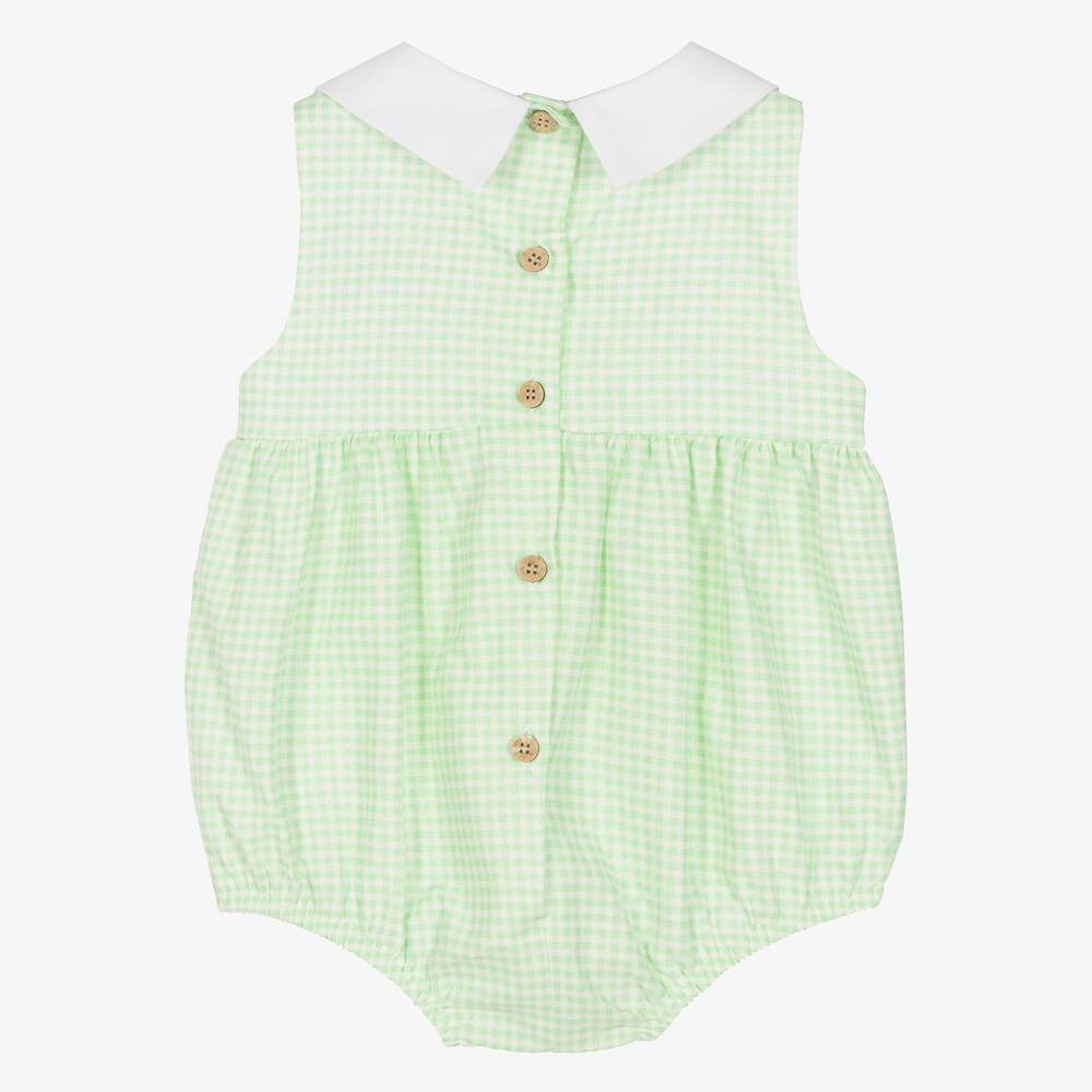 Babidu-Girls Green Gingham Cotton Shortie | Childrensalon Outlet