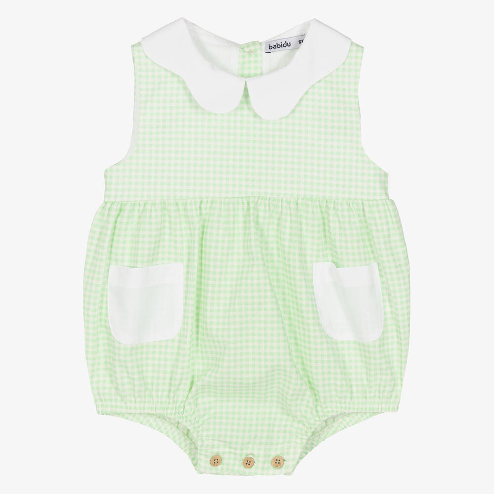 Babidu - Girls Green Gingham Cotton Shortie | Childrensalon