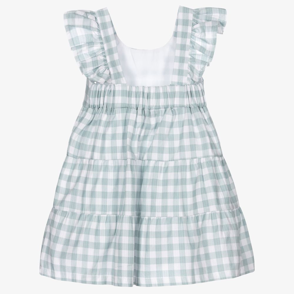 Babidu-فستان قطن بوبلين كاروهات لون أخضر وأبيض | Childrensalon Outlet
