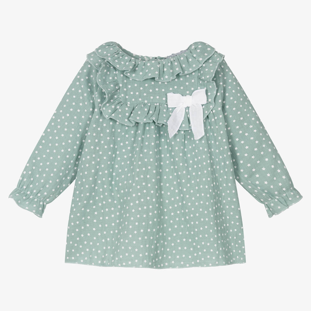 Babidu - Robe verte en coton Étoiles Fille | Childrensalon