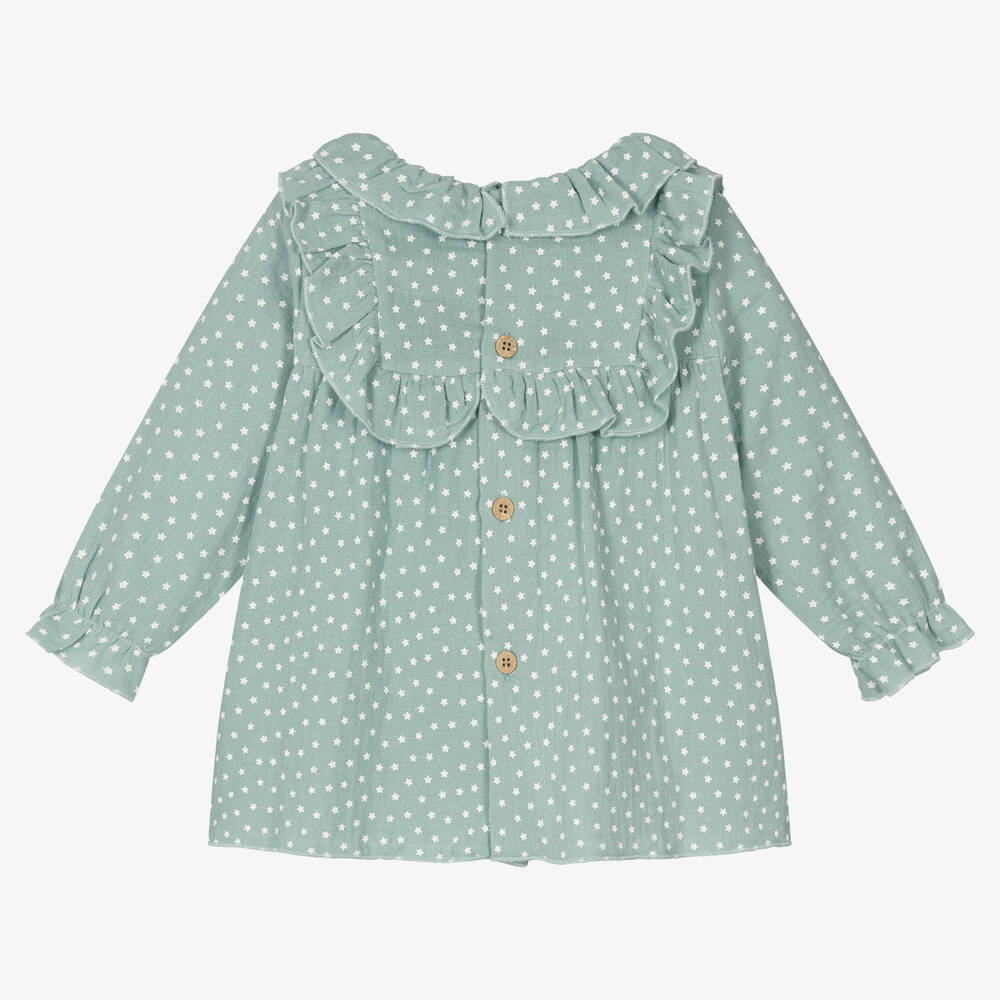 Babidu-Girls Green Stars Cotton Dress | Childrensalon Outlet