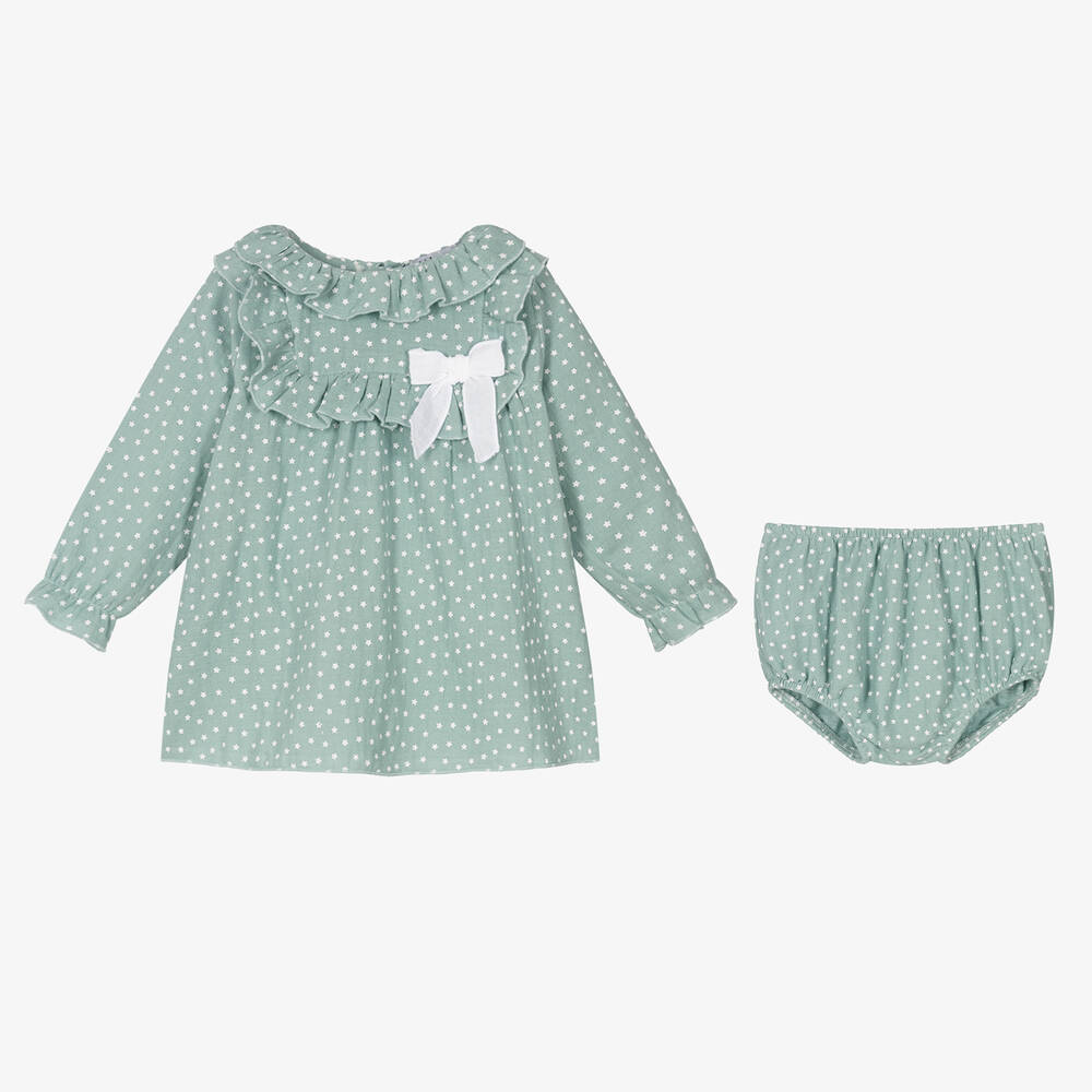 Babidu-Girls Green Stars Cotton Dress | Childrensalon Outlet