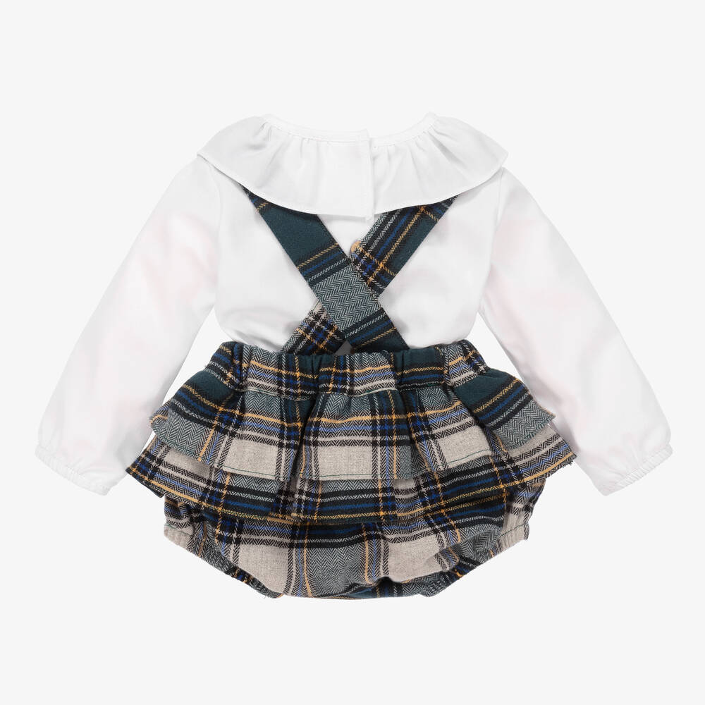 Babidu-Girls Green Tartan Shorts Set | Childrensalon Outlet