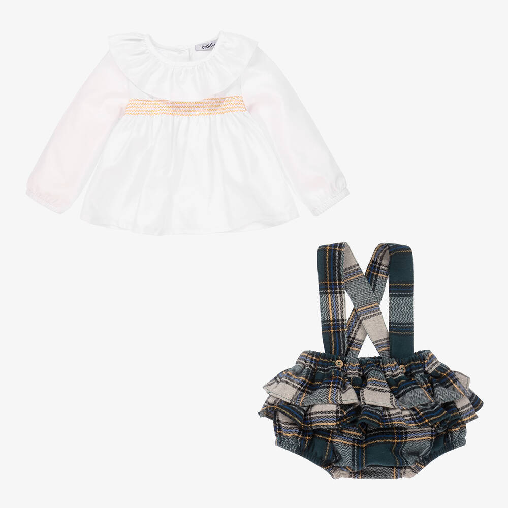 Babidu-Girls Green Tartan Shorts Set | Childrensalon Outlet
