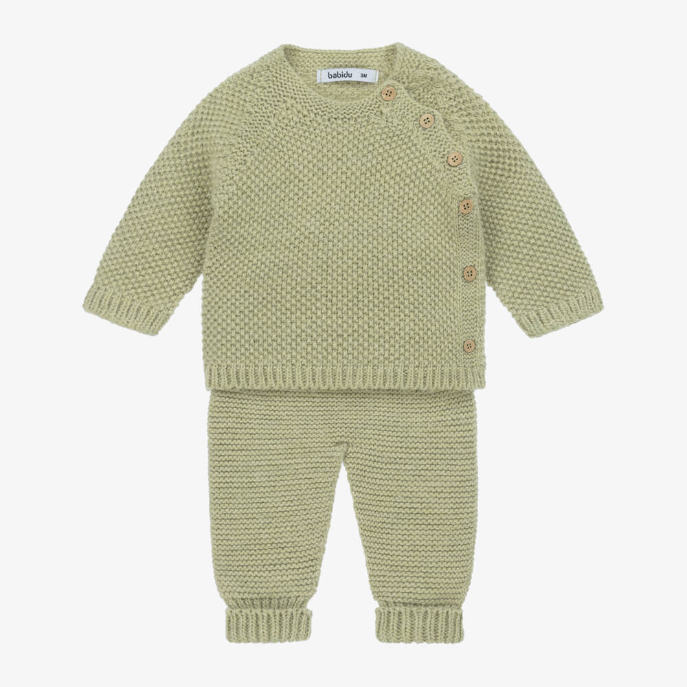 Babidu-Girls Green Wool Knitted Set | Childrensalon Outlet