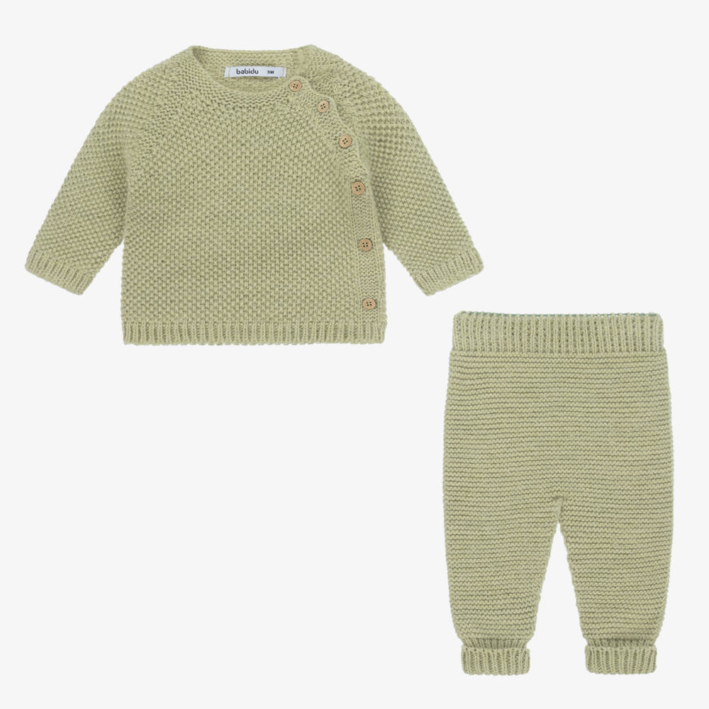 Babidu-Girls Green Wool Knitted Set | Childrensalon Outlet