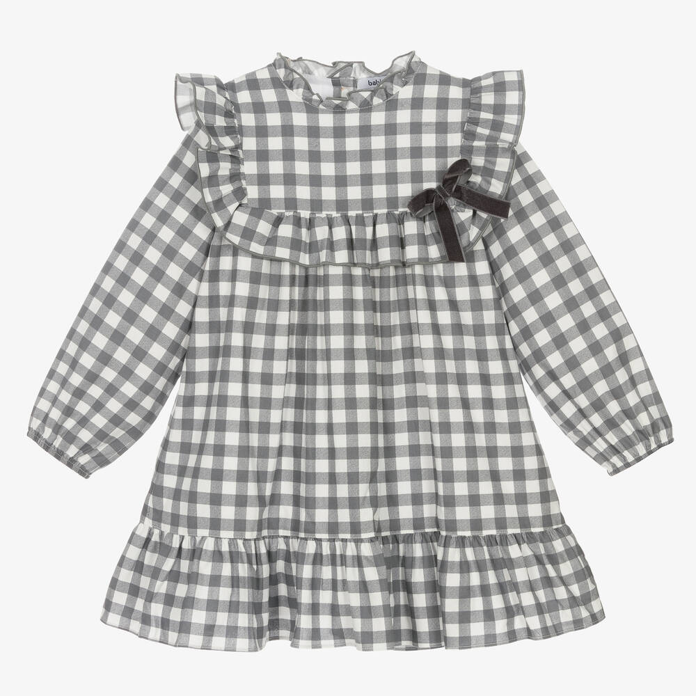 Babidu - Girls Grey Check Frilled Dress | Childrensalon