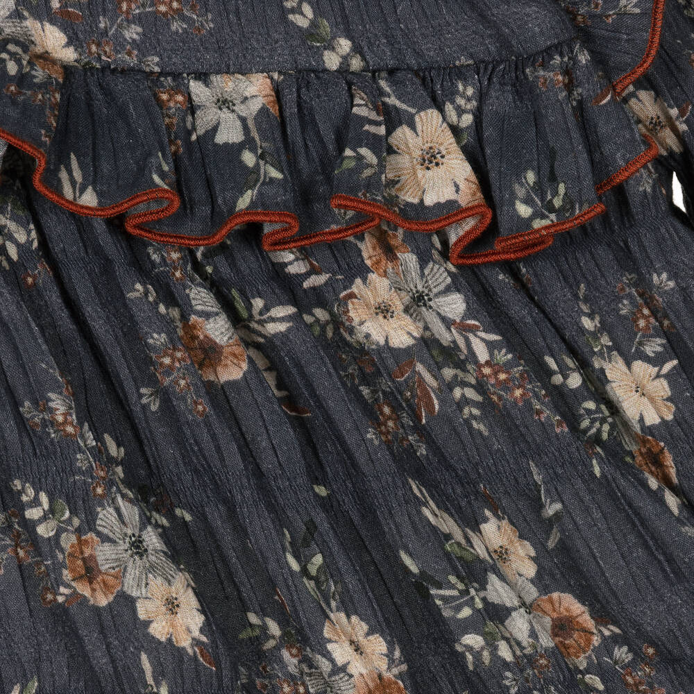 Babidu-Серое хлопковое платье в цветочек для девочек | Childrensalon Outlet