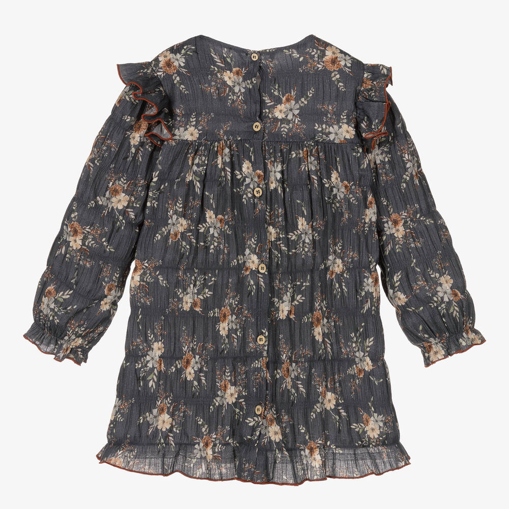 Babidu-Серое хлопковое платье в цветочек для девочек | Childrensalon Outlet