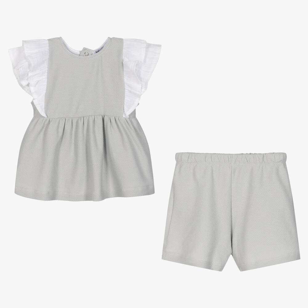 بابيدو -طقم شورت قطن لون رمادي للبنات | Childrensalon Outlet