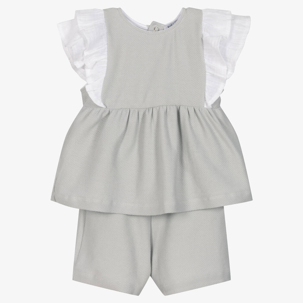 Babidu - Girls Grey Cotton Shorts Set | Childrensalon