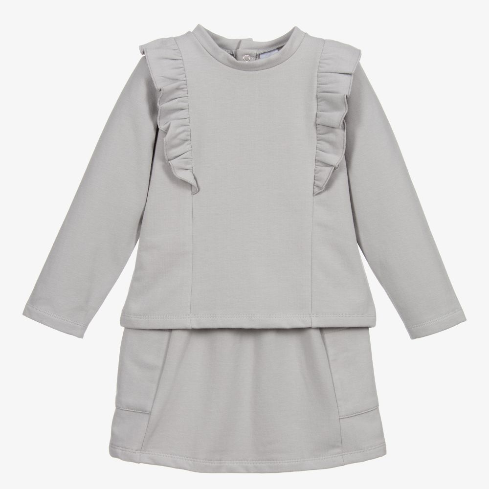 Babidu - Girls Grey Cotton Skirt Set | Childrensalon
