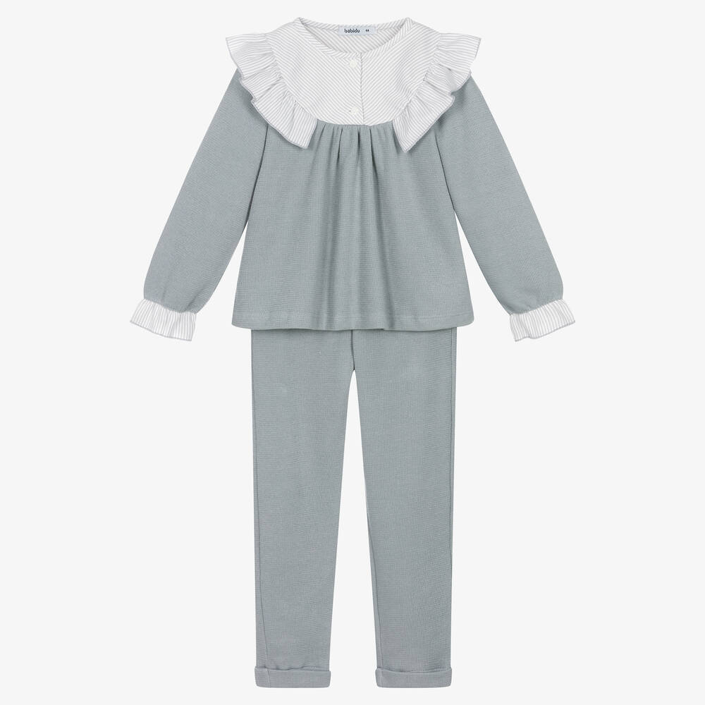 Babidu-Серый хлопковый топ с оборками и штанишки | Childrensalon Outlet