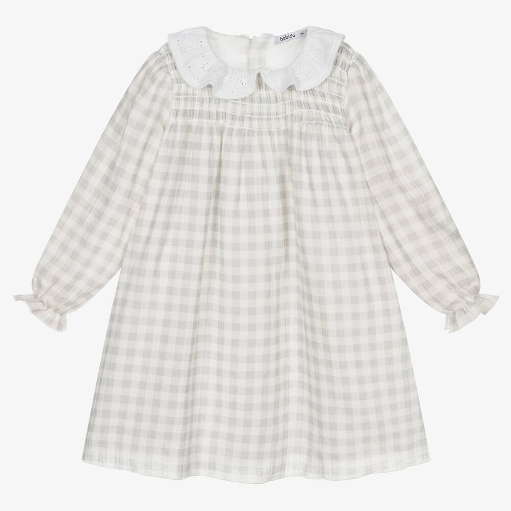 Babidu-Girls Grey Gingham Dress | Childrensalon Outlet