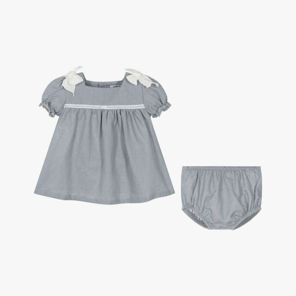 Babidu-Girls Grey Lace Bow Dress | Childrensalon Outlet