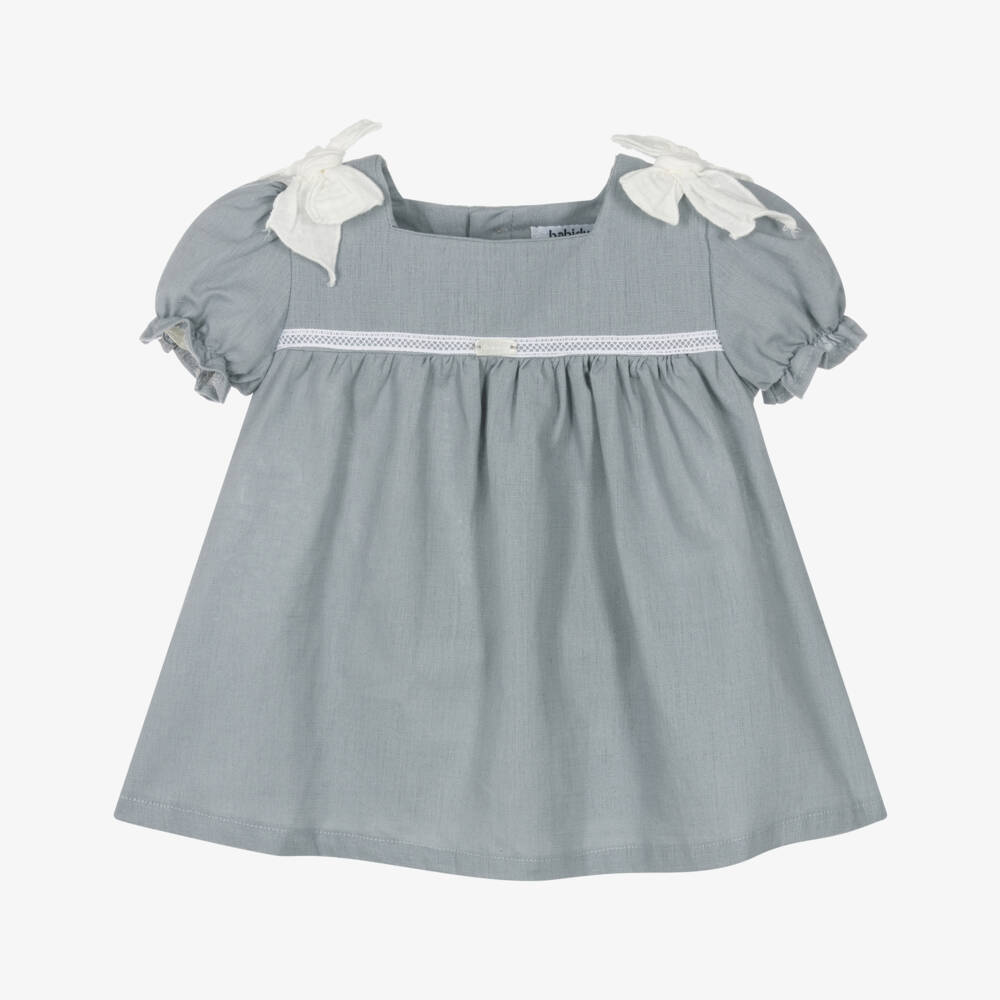 Babidu-Платье серое с кружевом и бантом для девочек | Childrensalon Outlet