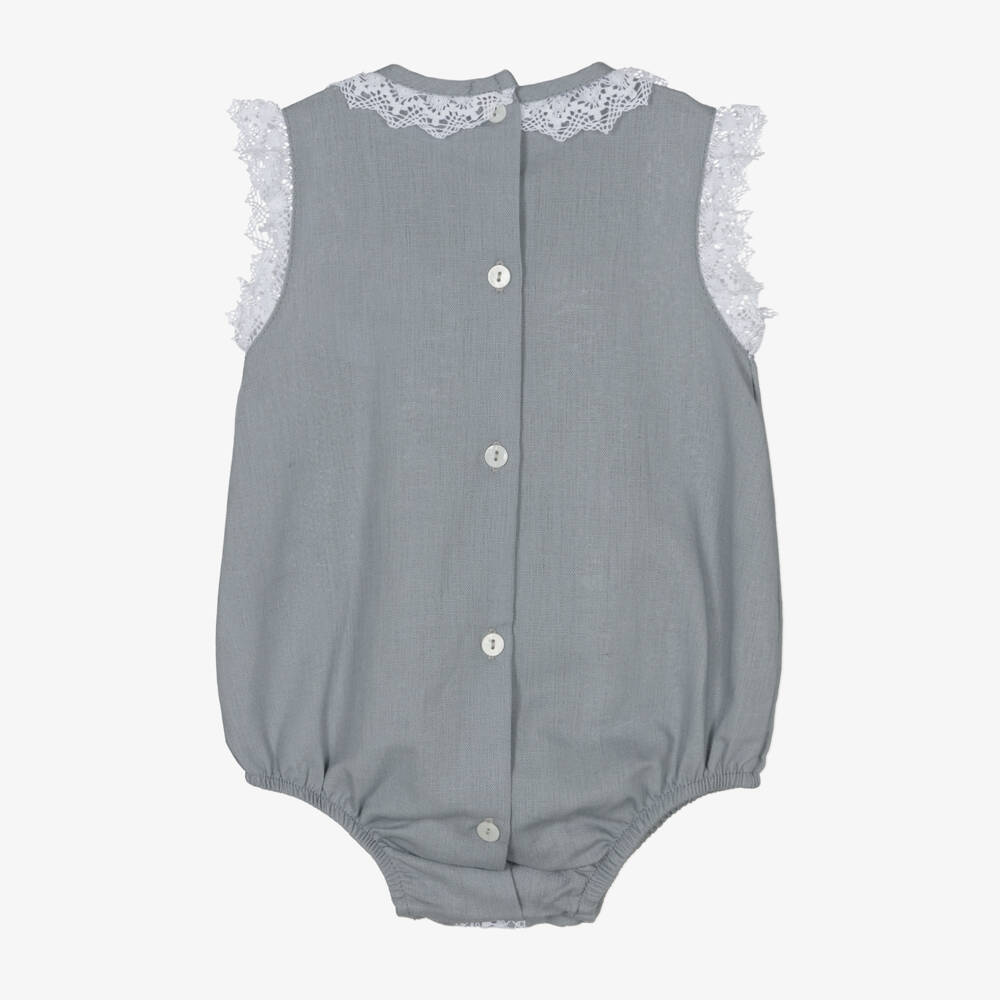 Babidu-Серый хлопковый ромпер с кружевной отделкой для девочек | Childrensalon Outlet
