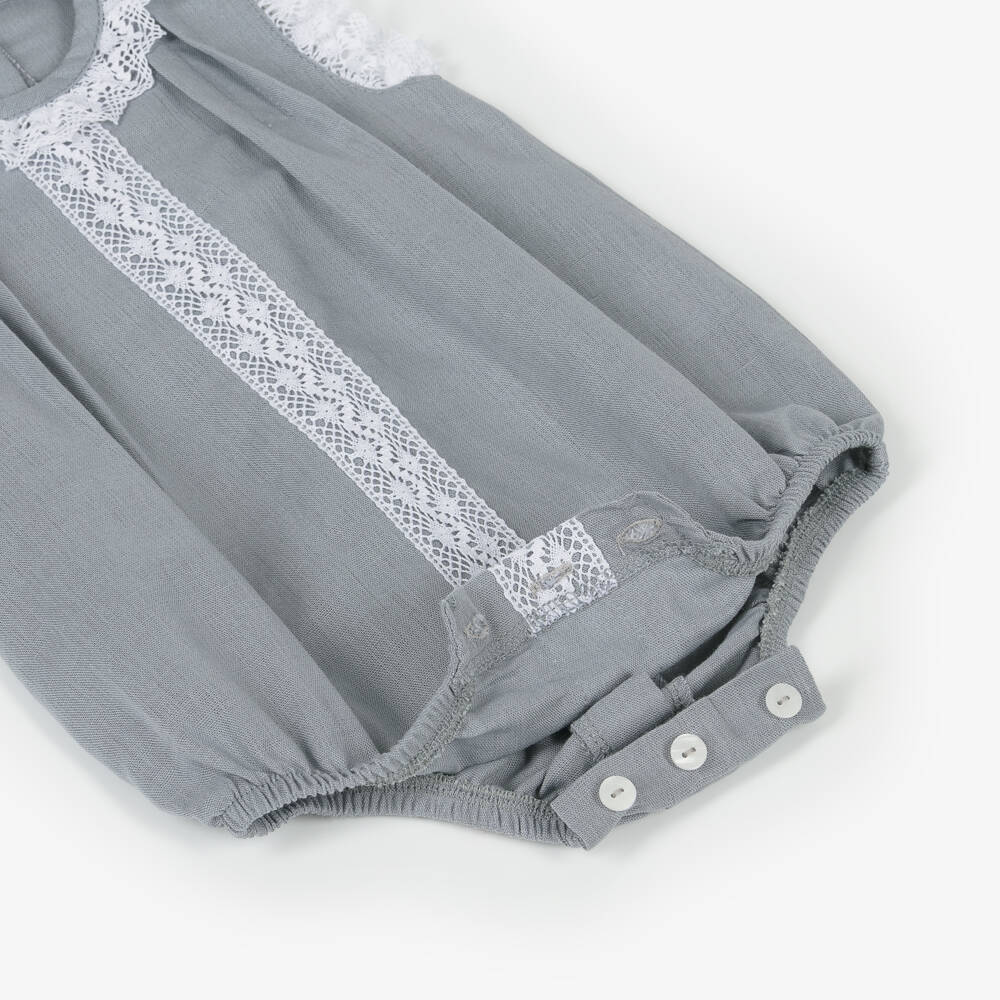 Babidu-Серый хлопковый ромпер с кружевной отделкой для девочек | Childrensalon Outlet