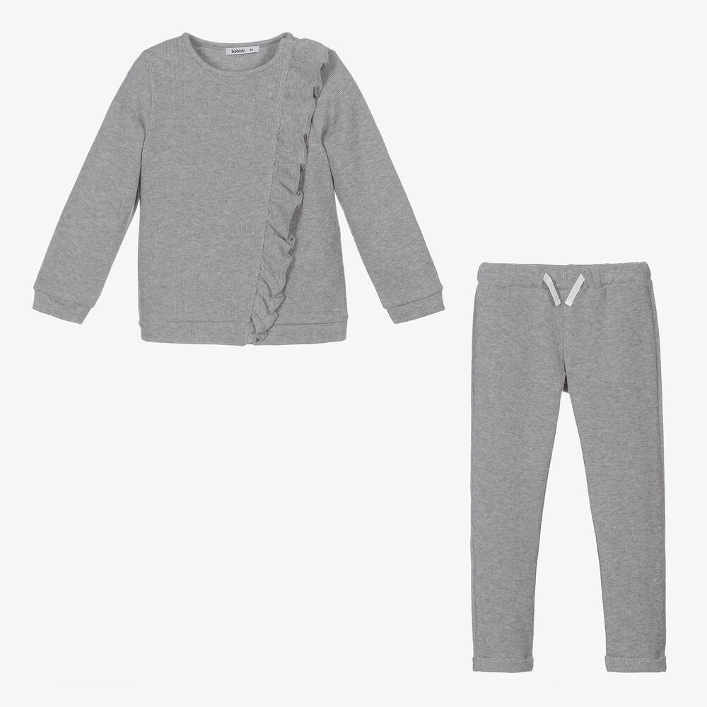 Babidu Girls Grey Ribbed Jersey Tracksuit Childrensalon Outlet
