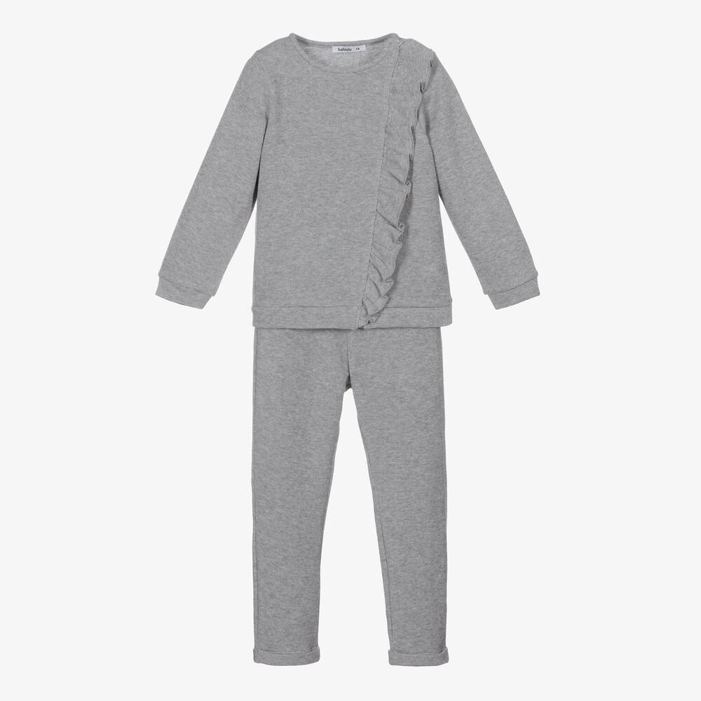 Babidu - Girls Grey Ribbed Jersey Tracksuit | Childrensalon