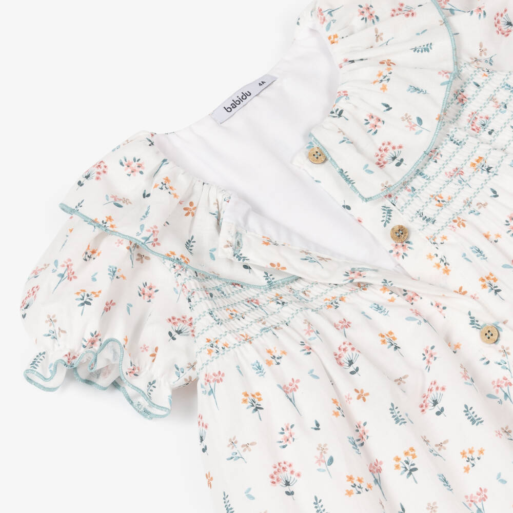 Babidu-Girls Ivory Blossom Cotton Dress | Childrensalon Outlet