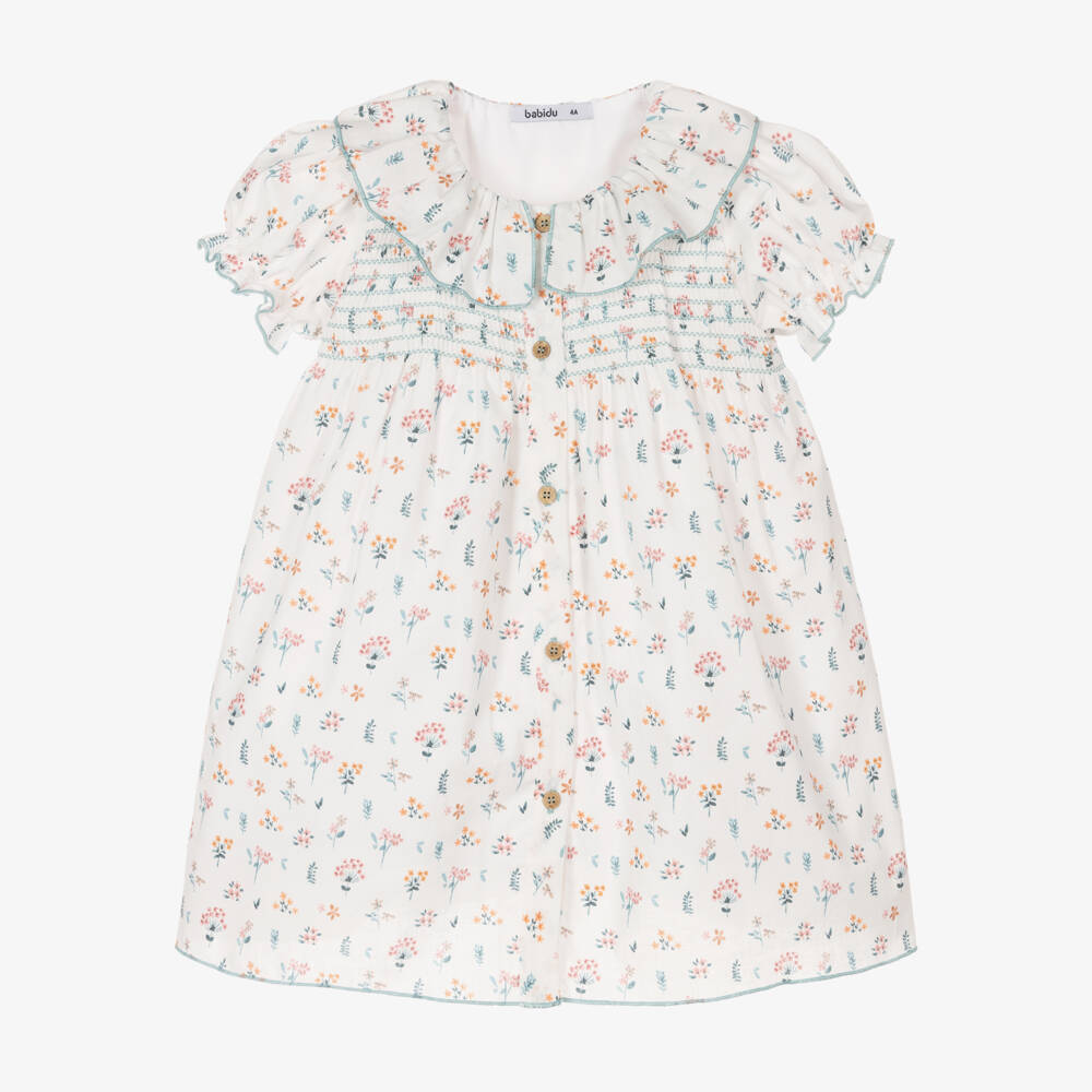 Babidu-Girls Ivory Blossom Cotton Dress | Childrensalon Outlet
