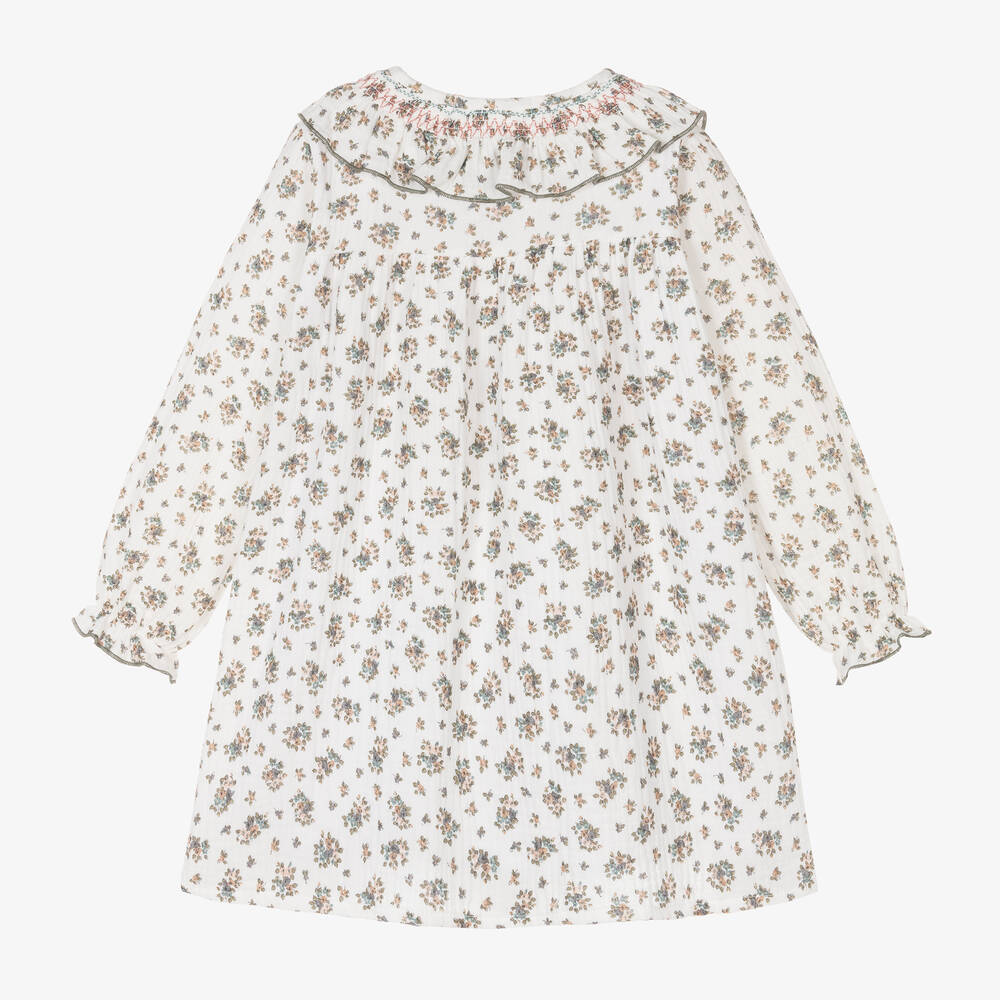 Babidu-Girls Ivory Cotton Floral Dress | Childrensalon Outlet