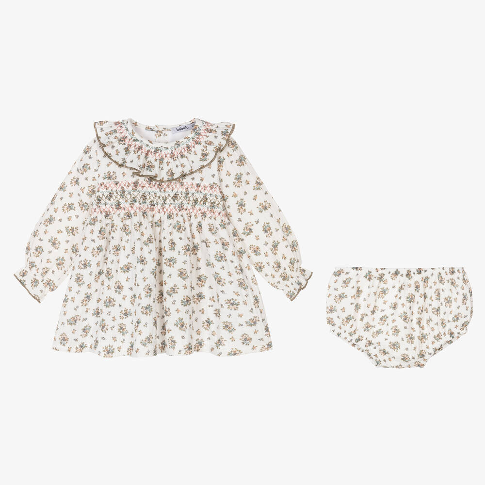 Babidu-فستان قطن لون عاجي بطبعة ورود | Childrensalon Outlet