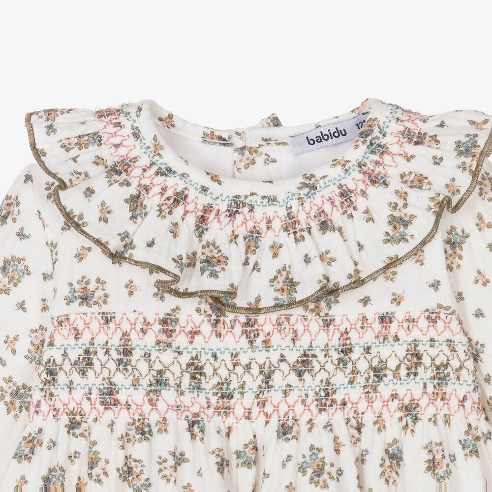 Babidu-فستان قطن لون عاجي بطبعة ورود | Childrensalon Outlet