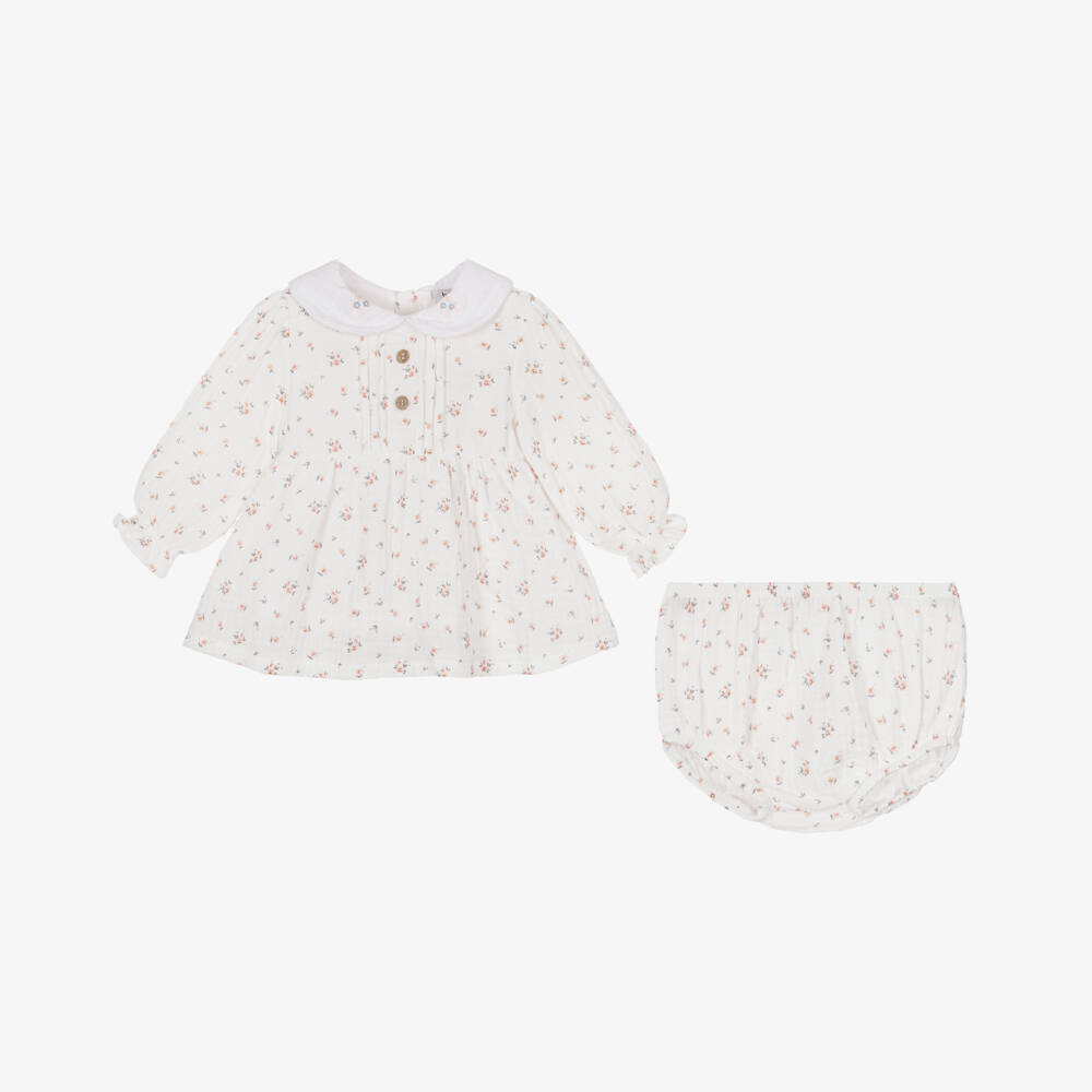 Babidu-فستان أطفال بناتي بطبعة ورود قماش قطن لون عاجي | Childrensalon Outlet