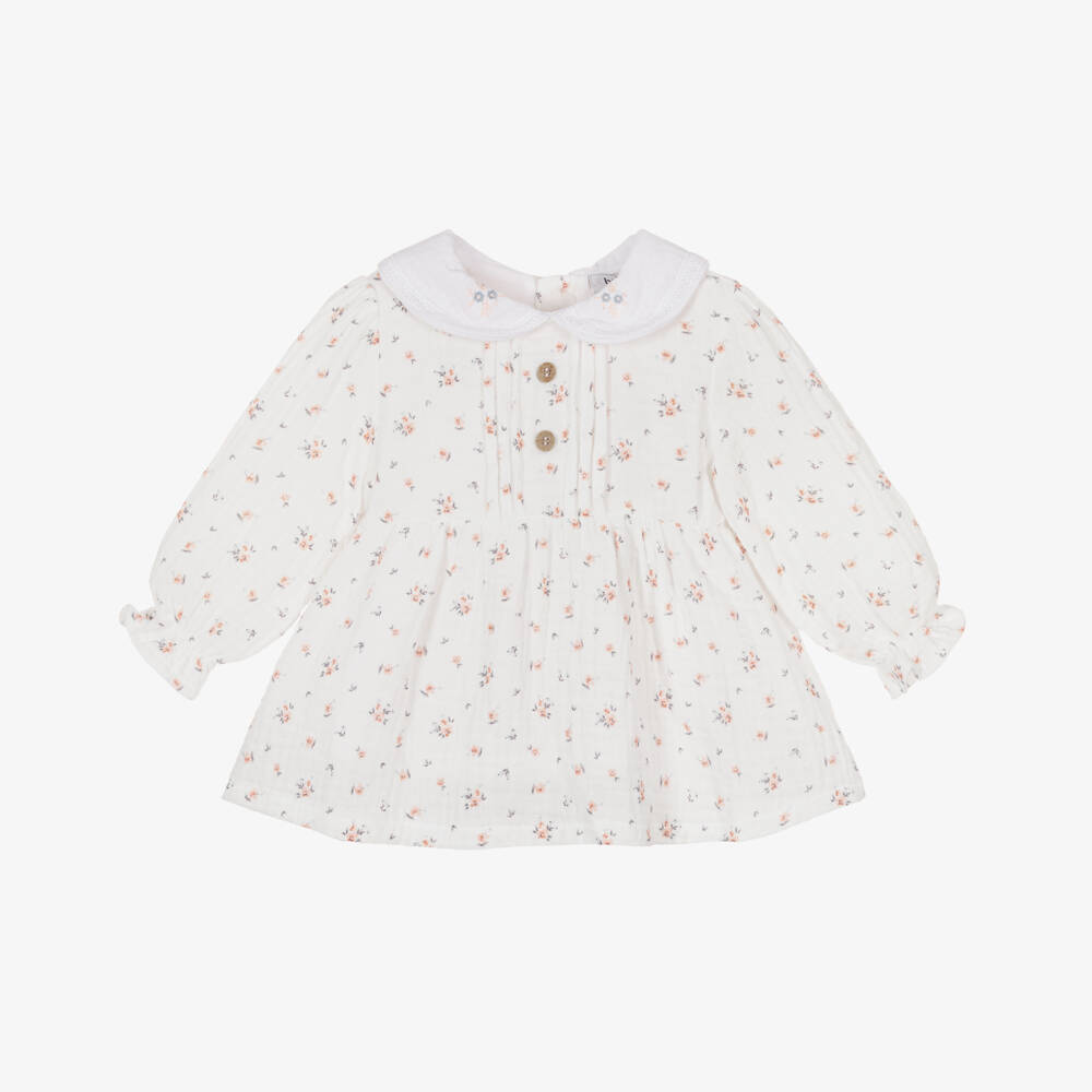 Babidu-Girls Ivory Cotton Floral Dress | Childrensalon Outlet