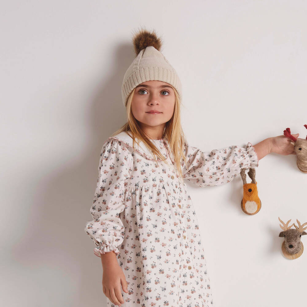 Babidu-فستان قطني عاجي مزين بالزهور للبنات | Childrensalon Outlet