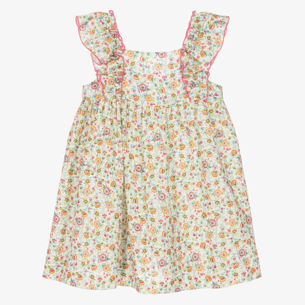 Babidu - Robe ivoire en coton à fleurs fille | Childrensalon