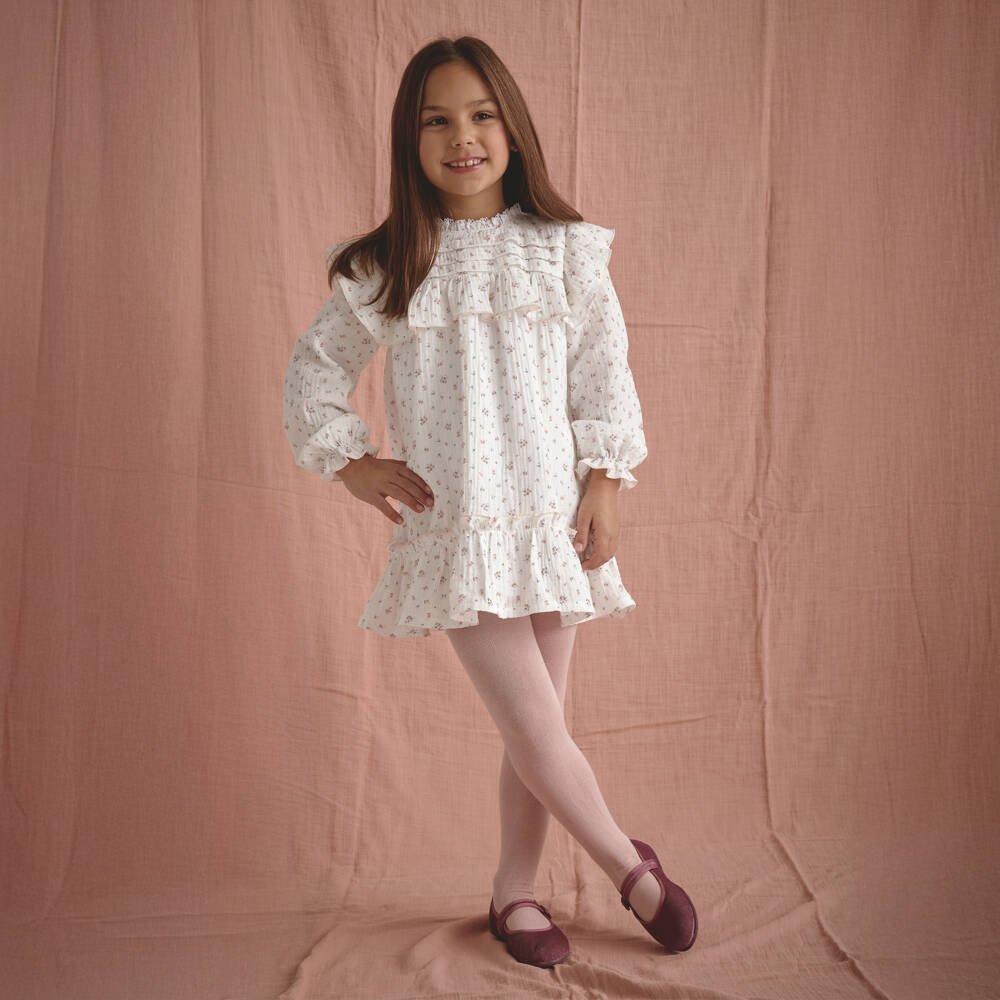 Babidu-Girls Ivory Floral Cotton Gown | Childrensalon Outlet