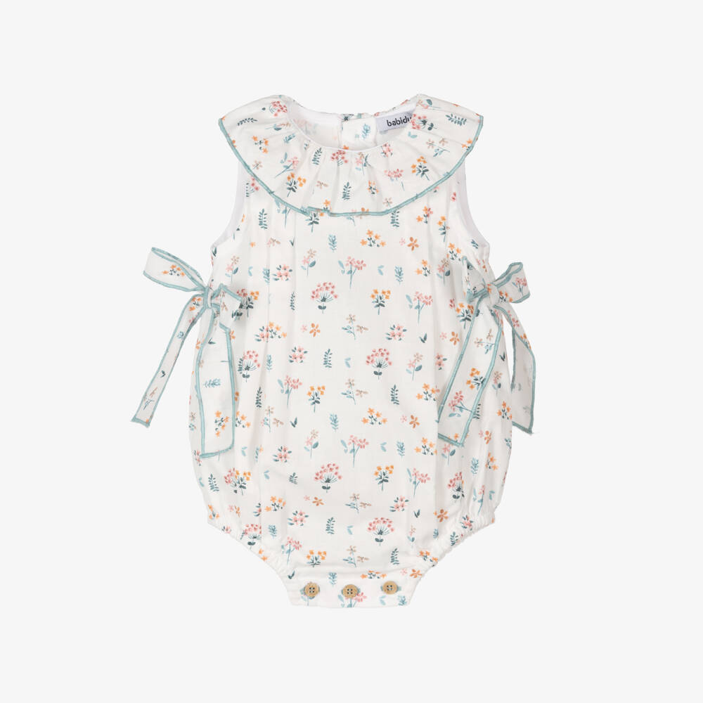 Babidu-Girls Ivory Floral Cotton Romper | Childrensalon Outlet