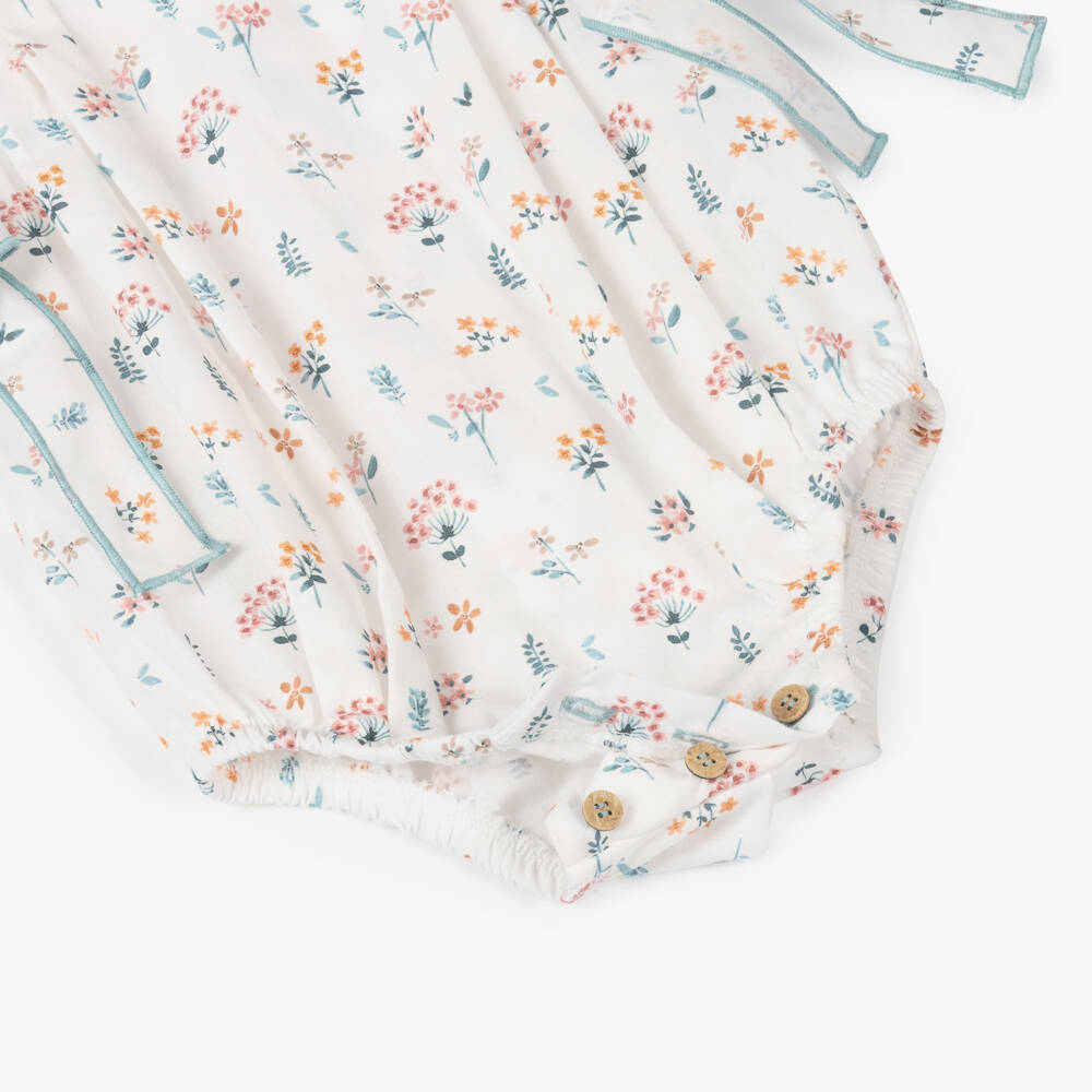 Babidu-Girls Ivory Floral Cotton Romper | Childrensalon Outlet