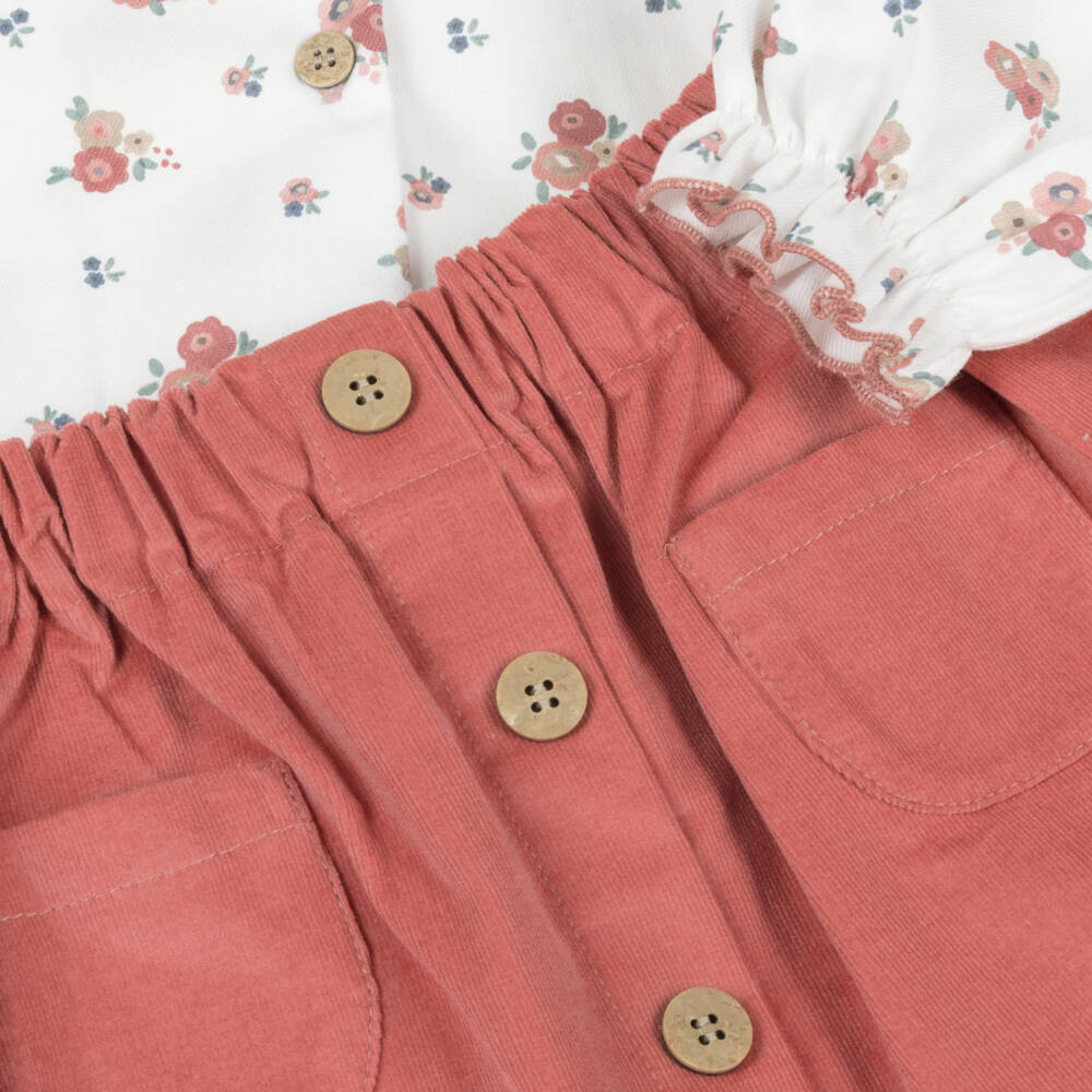 Babidu-Кремовый и розовый комплект с цветочным узором для девочек | Childrensalon Outlet