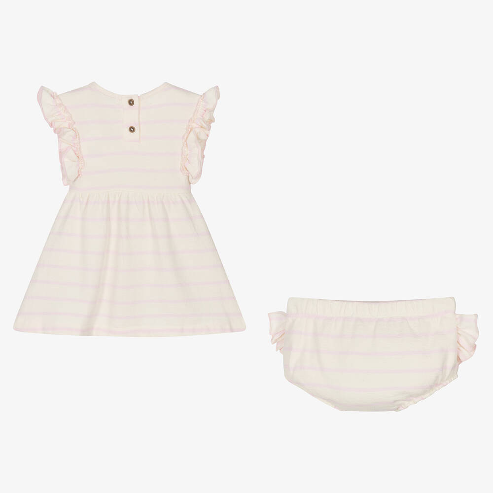 Babidu-Girls Ivory & Pink Stripe Dress | Childrensalon Outlet