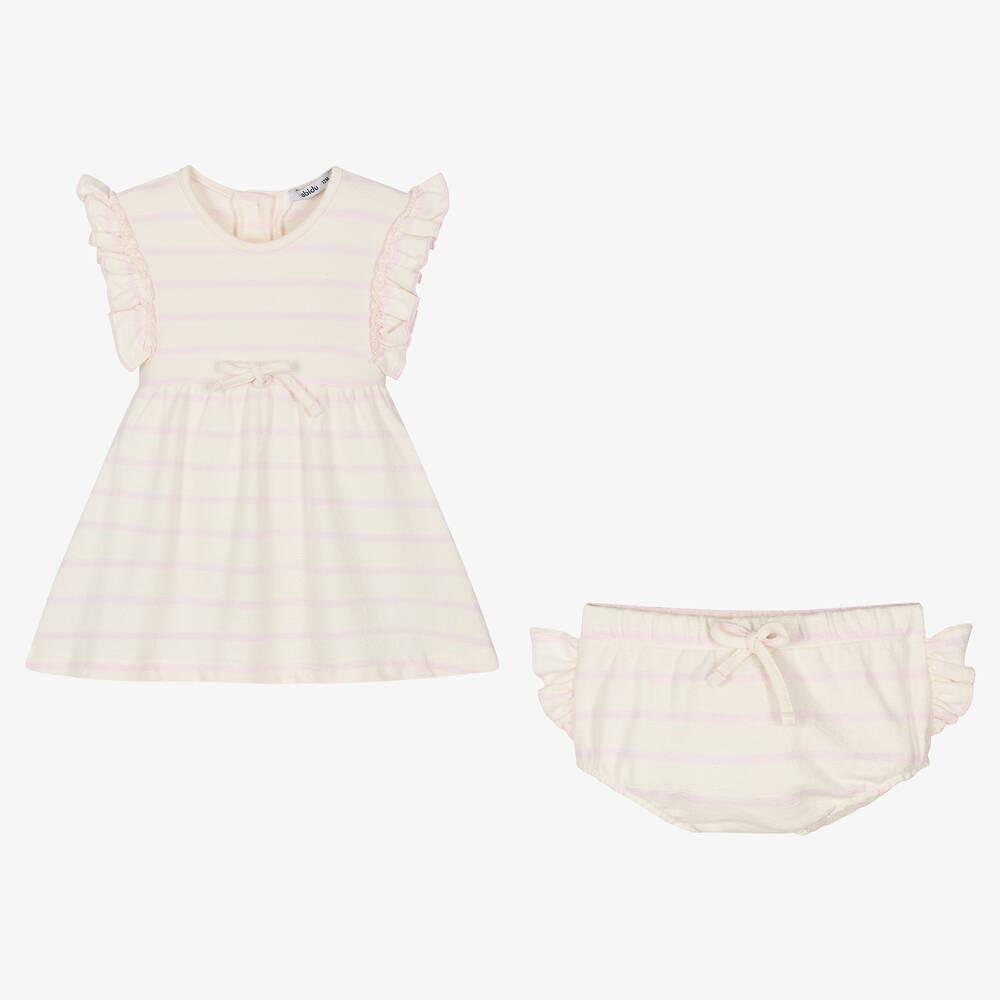 Babidu-Girls Ivory & Pink Stripe Dress | Childrensalon Outlet