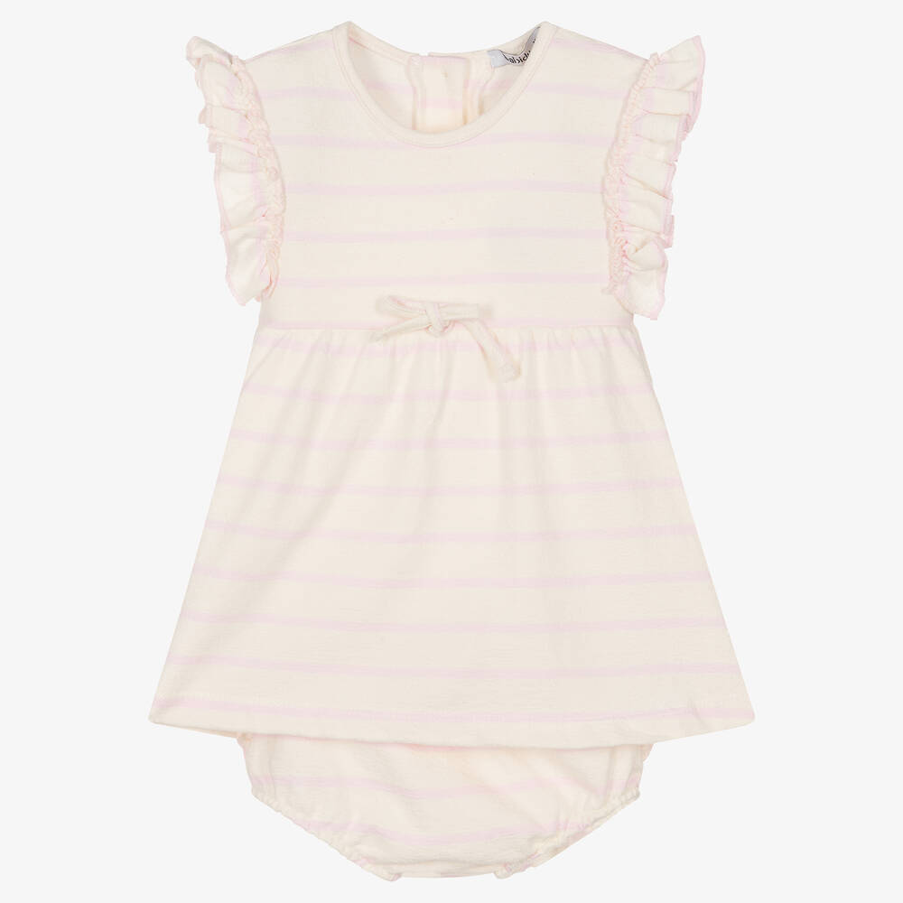 Babidu - Girls Ivory & Pink Stripe Dress | Childrensalon