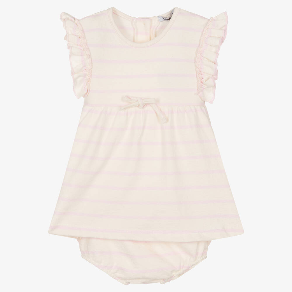 Babidu-Girls Ivory & Pink Stripe Dress | Childrensalon Outlet
