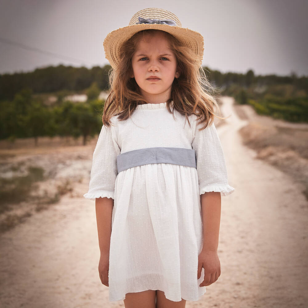 Babidu-Girls Ivory Plumeti Bow Dress | Childrensalon Outlet
