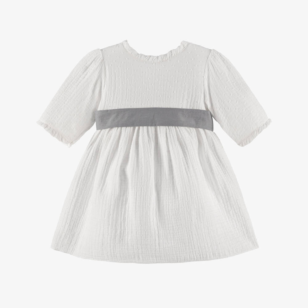 Babidu-Girls Ivory Plumeti Bow Dress | Childrensalon Outlet