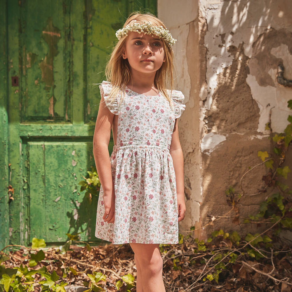 Babidu-Girls Ivory Ruffle Floral Frock | Childrensalon Outlet