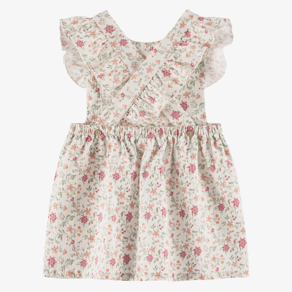 Babidu-Girls Ivory Ruffle Floral Frock | Childrensalon Outlet