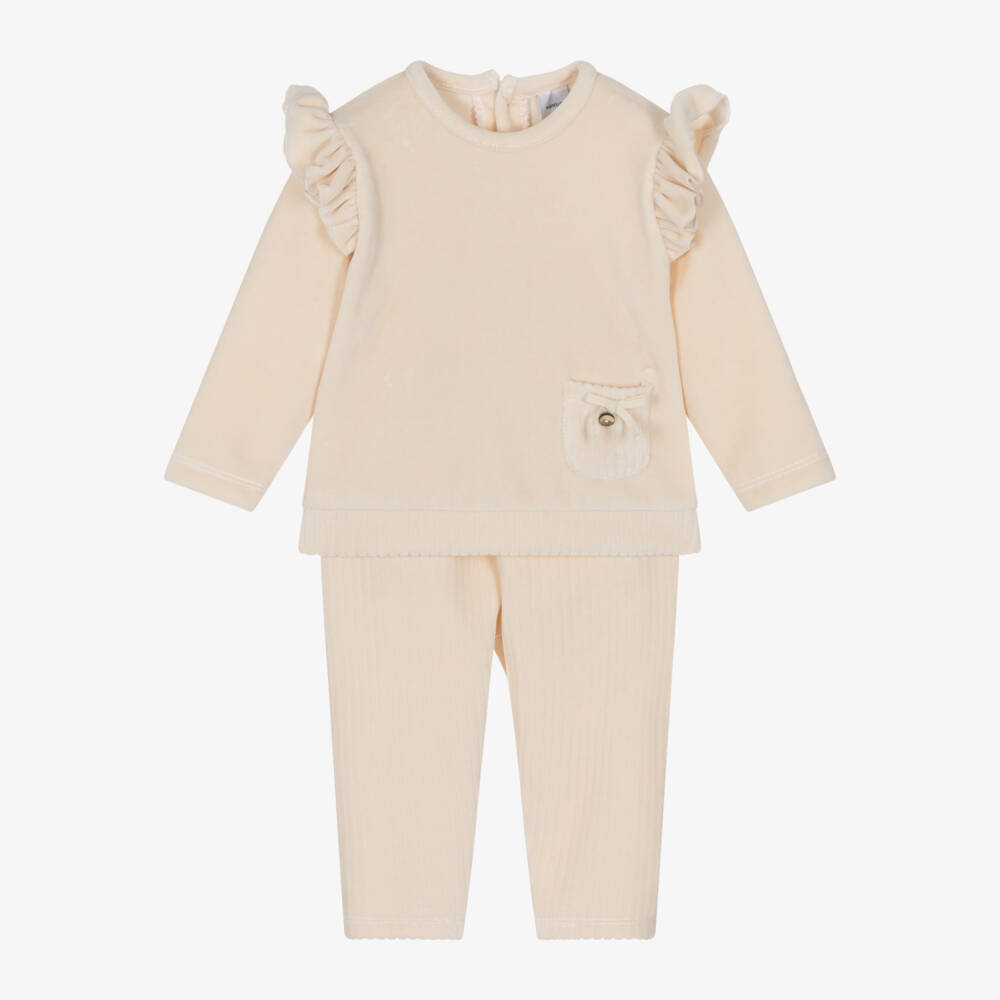 Babidu-طقم بنطلون مخمل لون بيج للمولودات | Childrensalon Outlet